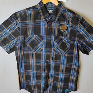 115th Anniversary Harley Davidson Plaid Button Up Short Sleeve Shirt Size Large